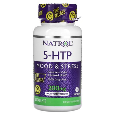 Natrol, 5-HTP, uwalnianie czasu, maksymalna wytrzymałość, 200 mg, 30 tabletek
