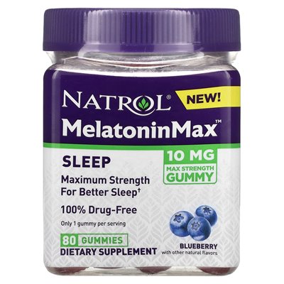Natrol, Melatonin Max, Sleep, Blueberry, 10 mg, 80 gumzy