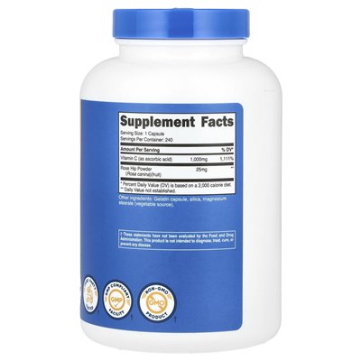 Nutę, witamina C z różowymi biodrami, 1000 mg, 240 kapsułek
