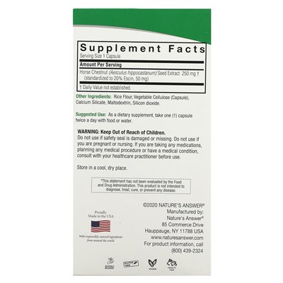 Nature's Answer, Rosskastanie, 250 mg, 90 vegetarische Kapseln