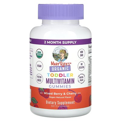 Maryruth's, Organic Toddler Multivitamin Gummies, Mixed Berry &amp Cherry, 100 McG DFE, 60 Gummies