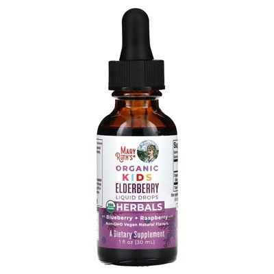 Maryruth's, Organic Kids Elderberry Liquid Drops, 4-13 lat, Blueberry + Raspberry, 1 Fl Oz (30 ml) Maryruth's, Organic Kids Elderberry Liquid Drops, 4-13 lat, Blueberry + Raspberry, 1 Fl Oz (30 ml)