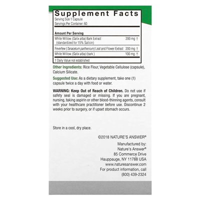 Nature's Answer, Weidenfieber, 500 mg, 60 vegetarische Kapseln