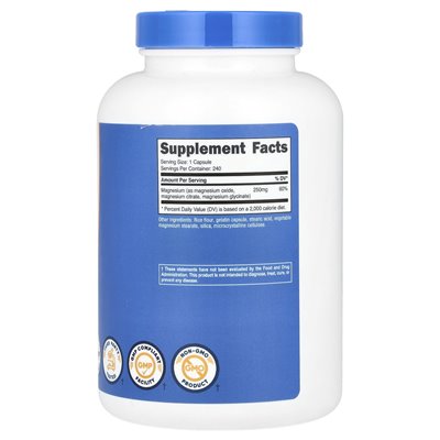 Nutricost, kompleks magnezu, regularna wytrzymałość, 250 mg, 240 kapsułek