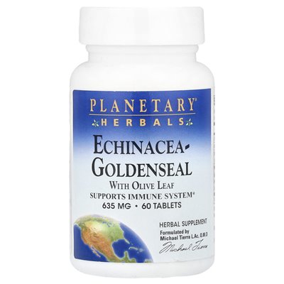 Zioły planetarne, Echinacea-Goldenseal z liściem oliwnym, 635 mg, 60 tabletek (317 mg na tablet)