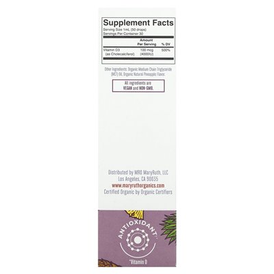 Maryruth's, Megadose Vitamin D3 Organic Liquid Drops, Pineapple, 1 fl oz (30 ml)