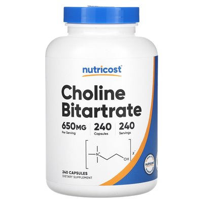 Nutricost, bitarrat choliny, 650 mg, 240 kapsułek
