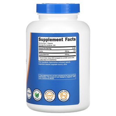 Nutricost, choline bitarrate, 650 mg, 240 capsules