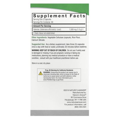 Nature's Answer, Valerian Root, 1500 mg, 180 Vegetarian Capsules (500 mg per capsule)