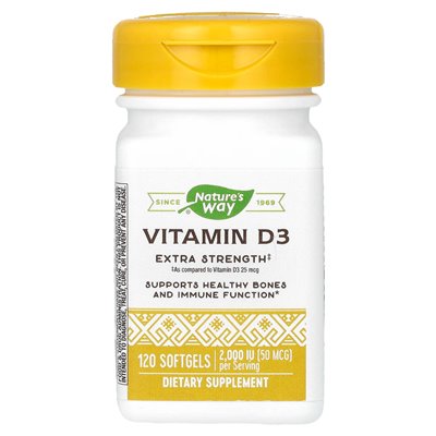 Nature's Way, witamina D3, dodatkowa siła, 50 mcg (2000 IU), 120 softgels