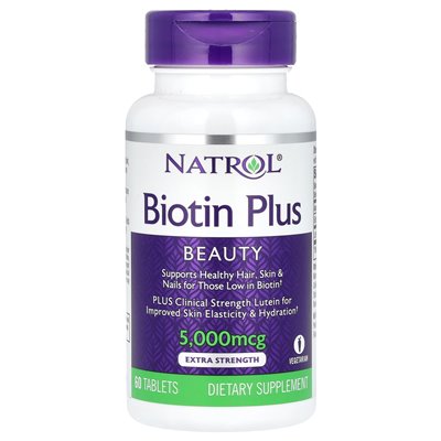 Natrol, Biotin Plus, dodatkowa siła, 5000 mcg, 60 tabletek