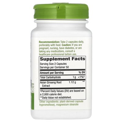 Nature's Way, Żeń-szeń azjatycki, 1120 mg, 100 kapsułek wegańskich (560 mg na kapsułkę)
