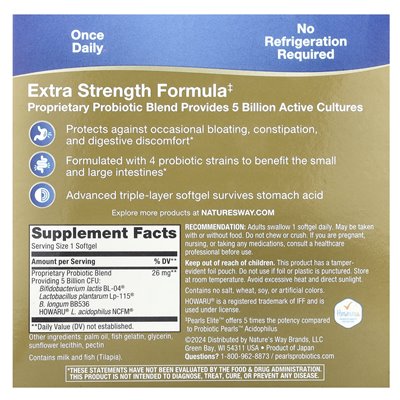 Nature's Way, Pearls® Elite ™ Extra Probiotic, 5 Milliarden KBE, 30 Weichkapseln