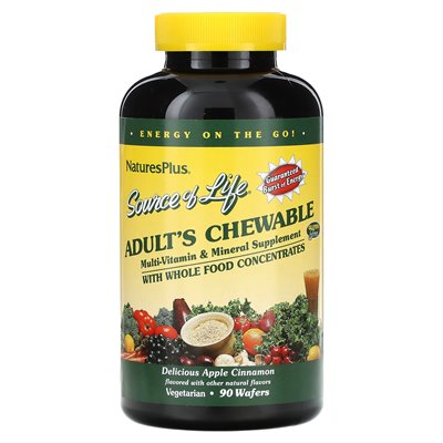 Naturesplus, Source of Life, Multi-Vitamin and Mineral Supplement for Adults, Delicious Apple Cinnamon, 90 Wafers