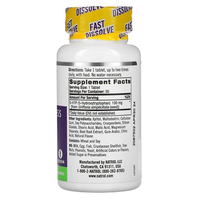 Natrol, 5-HTP, szybkie rozpuszczenie, dodatkowa siła, dzika jagoda, 100 mg, 30 tabletek