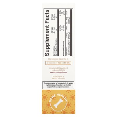 MaryRuth's, Organic Infant & Toddler Vitamin D3 Liquid Drops, 6 Months - 3 Years, Unflavored, 0.5 fl oz (15 ml)