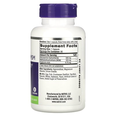 Natrol, Glucosamin, Hyaluronsäure und MSM, 90 Kapseln
