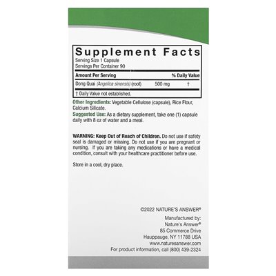 Nature's Answer, Dong Quai, 500 mg, 90 vegetarische Kapseln