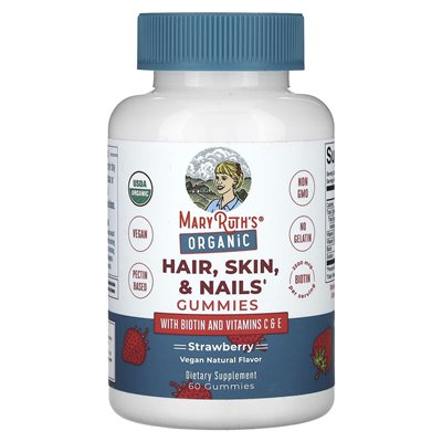 Maryruth's, Organic Hair, Skin & Nails Gummies, Strawberry, 2500 Mcg, 60 gummy (1250 mcg na gumy) Maryruth's, Organic Hair, Skin & Nails Gummies, Strawberry, 2500 Mcg, 60 gummy (1250 mcg na gumy)