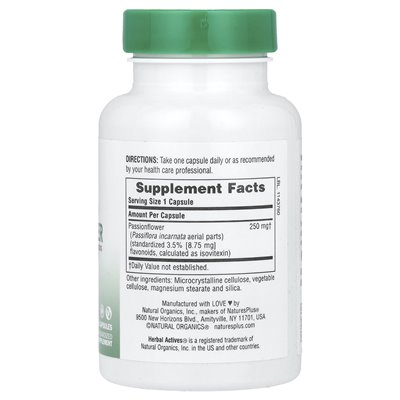 Naturesplus, Herbal Actives, Passionsblume, 250 mg, 60 Kapseln