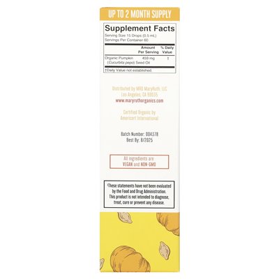 Maryruth's, organiczne krople z oleju z dyni, bez alkoholu, 1 fl oz (30 ml)