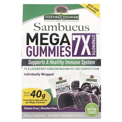 Odpowiedź natury, Sambucus Mega Gummies 7X STRONE ™, 30 Żelatynowych/wegańskich żelki