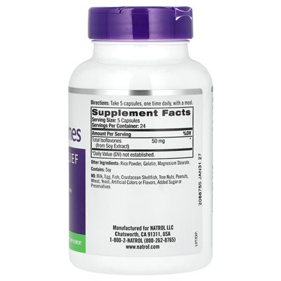 Natrol, Izoflawony sojowe, 50 mg, 120 kapsułek (10 mg na kapsułkę)