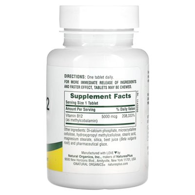 Naturesplus, Shot-O-B12, 5000 mcg, 30 Tabletten