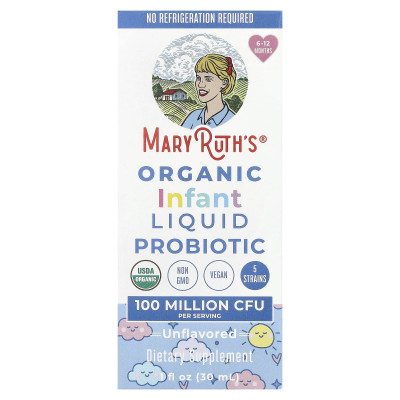 Maryruth's, organiczne niemowlę płynne probiotyk, 6-12 miesięcy, niezmożone, 100 milionów CFU, 1 fl oz (30 ml)