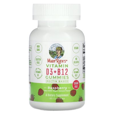 Maryruth's, witamina D3 + B12 Gummy, pektyna, malina, 60 gumzy