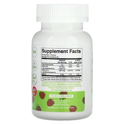 Maryruth's, witamina D3 + B12 Gummy, pektyna, malina, 60 gumzy
