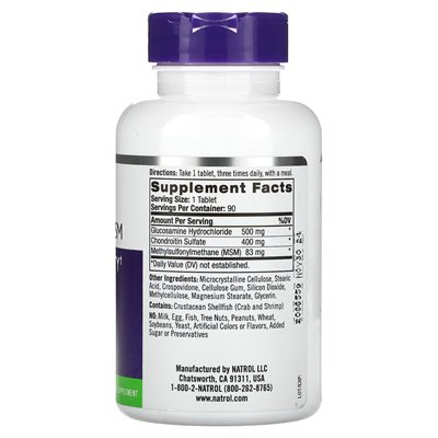 Natrol, Glukozamina, Chondroityna & MSM, 90 Tabletek Natrol, Glukozamina, Chondroityna & MSM, 90 Tabletek