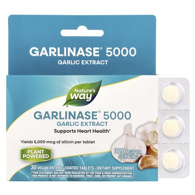 Nature's Way, Garlinase® 5000, ekstrakt z czosnku, 320 mg, 30 wegańskich tabletek powlekanych jelitami