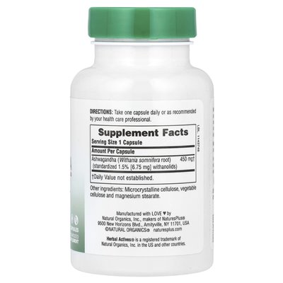 Naturesplus, Herbal Actives, Ashwagandha, 450 mg, 60 kapsułek Naturesplus, Herbal Actives, Ashwagandha, 450 mg, 60 kapsułek