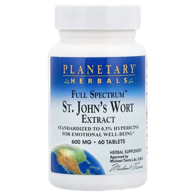 Planetary Herbals, Full Spectrum ™ St. John's Wort Extract, 600 mg, 60 tabletek