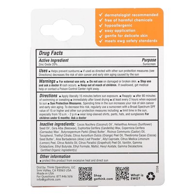 think, Thinkbaby, Zinc Oxide Sunscreen Stick, SPF 30, 0.64 oz (18.4 g) think, Thinkbaby, Zinc Oxide Sunscreen Stick, SPF 30, 0.64 oz (18.4 g)