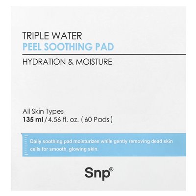SNP, Triple Water Peel Koothing Pad, 60 Pads, 4.56 fl oz (135 ml)