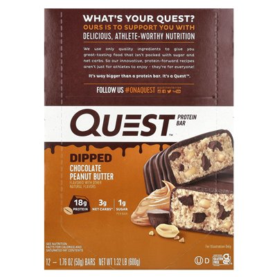 Quest Nutrition, Protein Bar, zanurzone czekoladowe masło orzechowe, 12 barów, 1,76 uncji (50 g) każdy