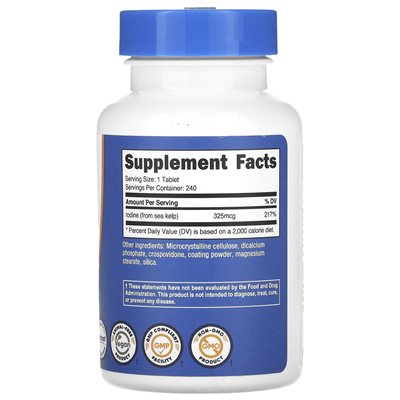 Nutricost, jod, 325 mcg, 240 tabletek