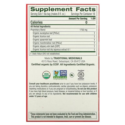 Traditionelles Bio-Halsheilmittel, Eukalyptus, koffeinfrei, 16 verpackte Teebeutel, 0,99 oz (28 g)