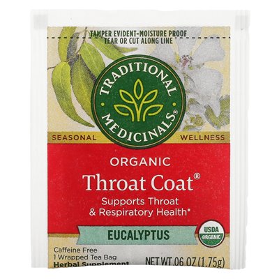 Traditionelles Bio-Halsheilmittel, Eukalyptus, koffeinfrei, 16 verpackte Teebeutel, 0,99 oz (28 g)