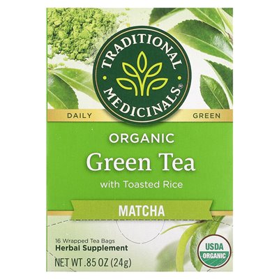 Tradycyjne lecznicze, ekologiczna zielona herbata z tostowanym ryżem, matcha, 16 owiniętych torebek herbaty, 0,85 uncji (24 g) Tradycyjne lecznicze, ekologiczna zielona herbata z tostowanym ryżem, matcha, 16 owiniętych torebek herbaty, 0,85 uncji (24 g)