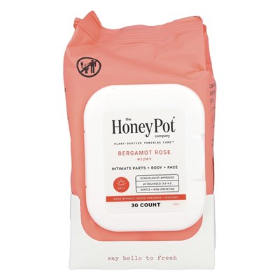 The Honey Pot Company, Bergamot Rose Wipes, 30 Count