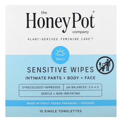The Honey Pot Company, Sensitive Wipes, 15 Single Towelettes The Honey Pot Company, Sensitive Wipes, 15 Single Towelettes
