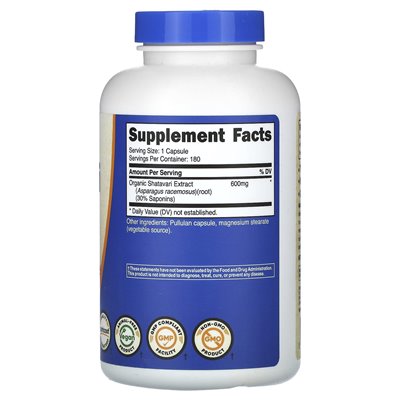 Nutricost, Shatavari, 600 mg, 180 kapsułek