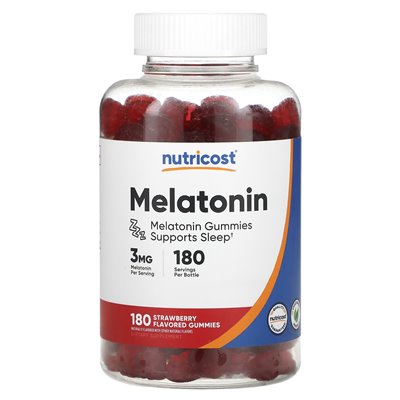 Nutricost, Melatonin Gummies, Strawberry, 3 mg, 180 gumzy