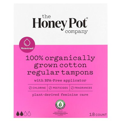 The Honey Pot Company, 100% Organically Grown Cotton Tampons, Regular, 18 Count The Honey Pot Company, 100% Organically Grown Cotton Tampons, Regular, 18 Count