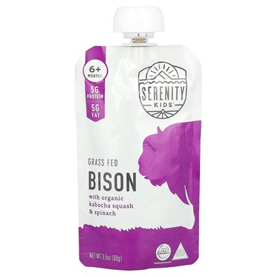 Serenity Kids, Bizon z Organicznym Kabocha Squash & Szpinakiem, 6+ Miesięcy, 3.5 oz (99 g) Serenity Kids, Bizon z Organicznym Kabocha Squash & Szpinakiem, 6+ Miesięcy, 3.5 oz (99 g)