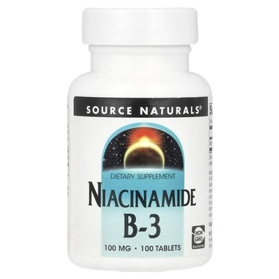Źródło Naturals, niacynamid B-3, 100 mg, 100 tabletek
