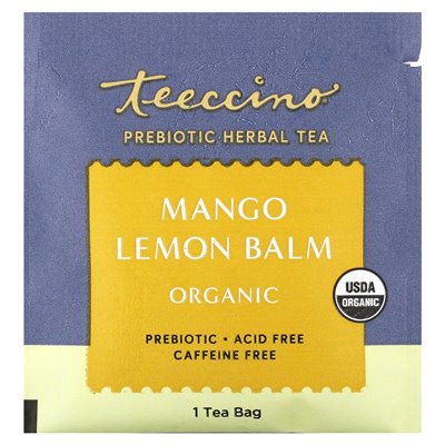 Teeccino, organiczna prebiotyczna herbata ziołowa, balsam cytrynowy mango, kofeina, 10 toreb herbaty, 2,12 uncji (60 g)